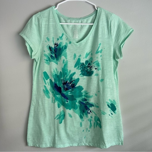 St. John's Bay Tops - St. John’s Bay T-Shirt Mint Green Women Size M Beachy Sequins